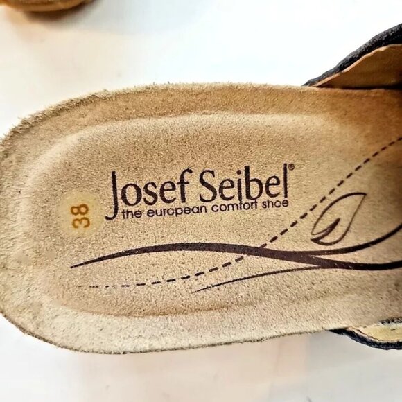 Josef Seibel Meike Platform Wedge Sandals Size 7.5 EU 38 Dark Blue Leather Slide - Picture 4 of 8